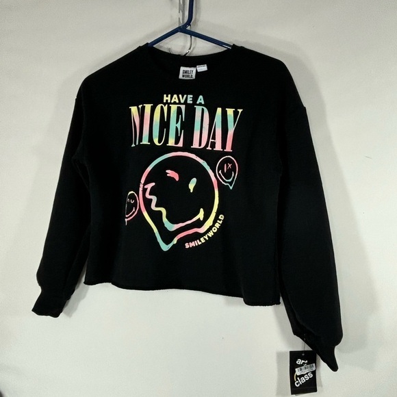 Smiley World Black Sweatshirt .Large 10-12 Girl - Picture 1 of 9